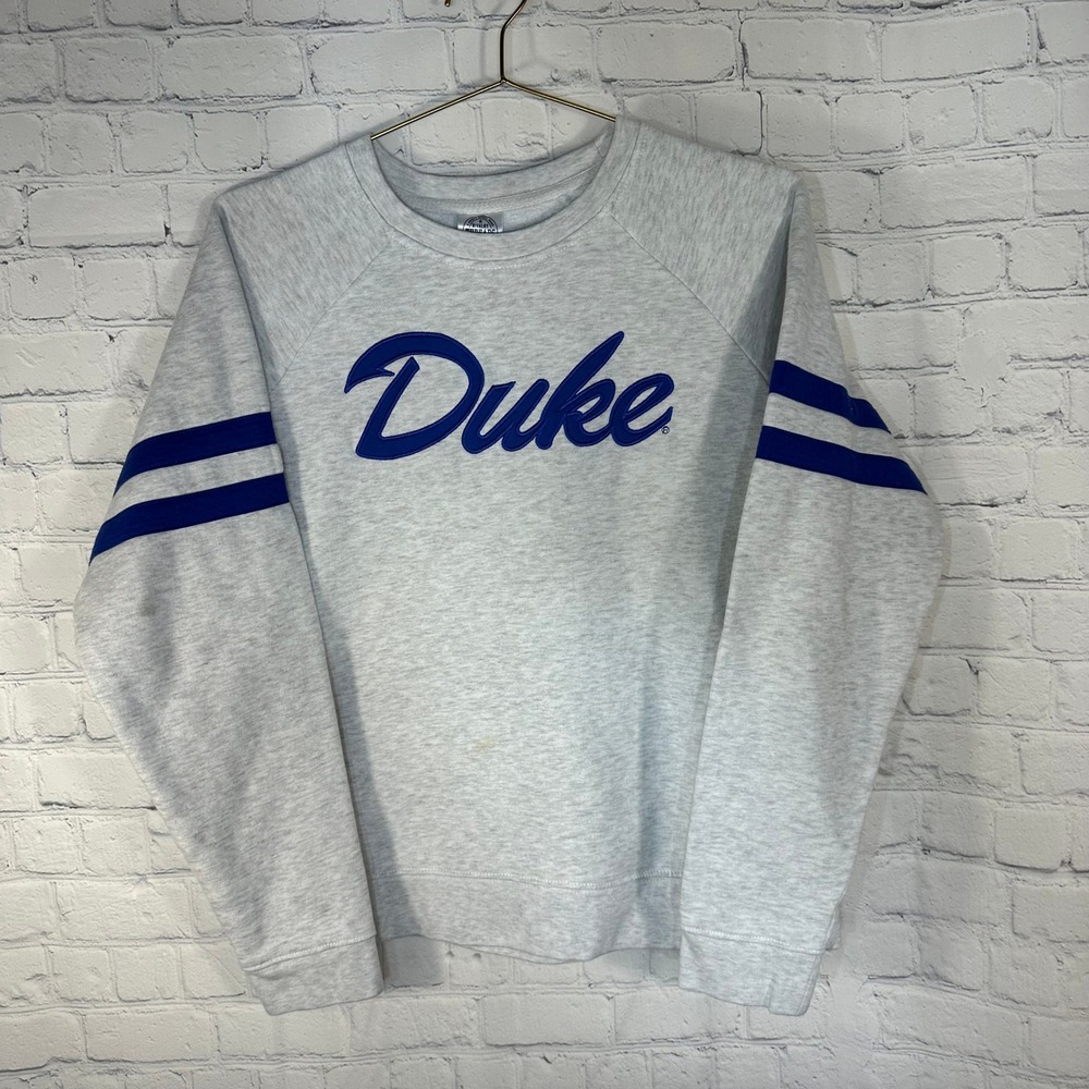 Rivalry Threads Duke University Sweatshirt Gray Blue Stripe Raglan Pullover L